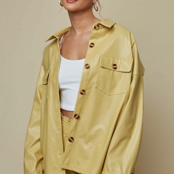 Yellow PU Leather Jacket Vegan NWT - Picture 1 of 9